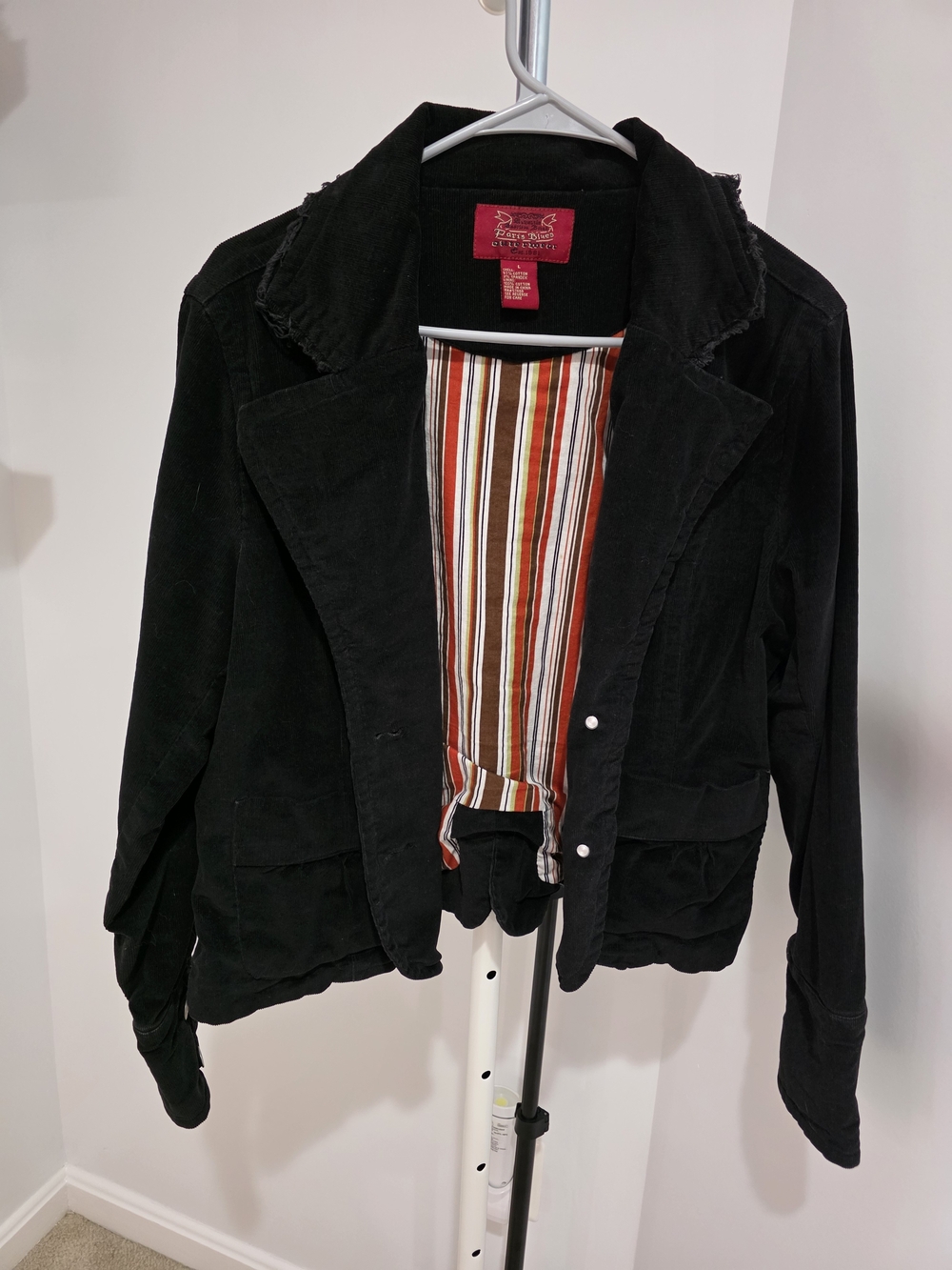 Paris Blues - Black Corduroy Blazer with Striped Lining - L